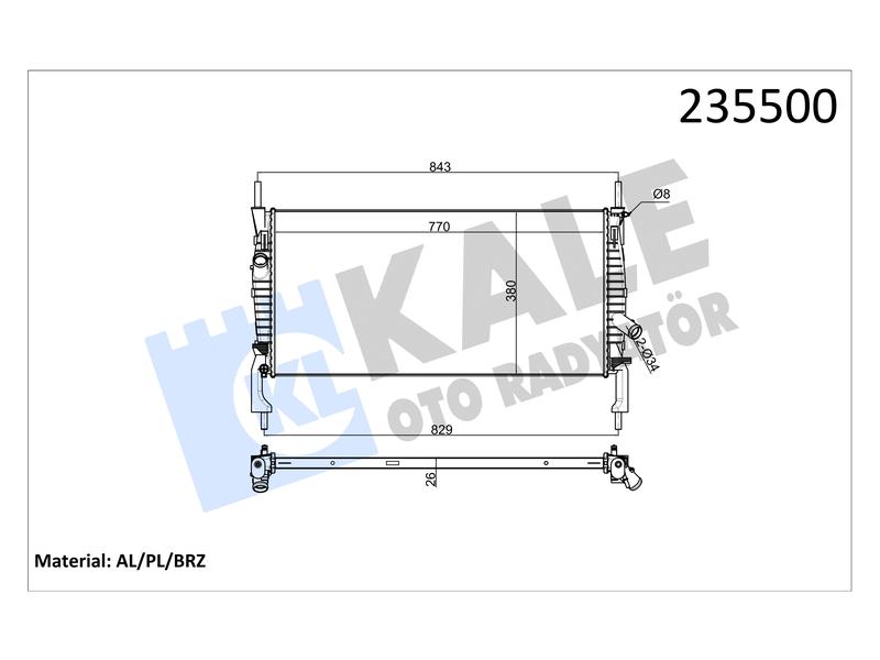 RADYATOR TRANSIT V347 2.2 2.4 TDCI (06+) (AC) (MT) AL/PL/BRZ - KALE - OEM 6C118005CD