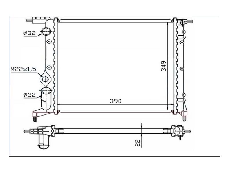 RADYATOR CLIO (91 98) R19 (94 95) 1.2 1.4 (E7F.7.06) (MEK+AC) (390x349x23) - ORIS - OEM 7700784040
