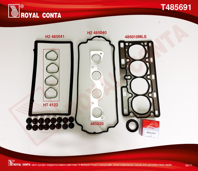 MOTOR TAKIM CONTASI UST REINZ KECELI VE SUBAP LASTIKLI CLIO-TWINGO 1.2 16V D4F - ROYAL - OEM 7701473003