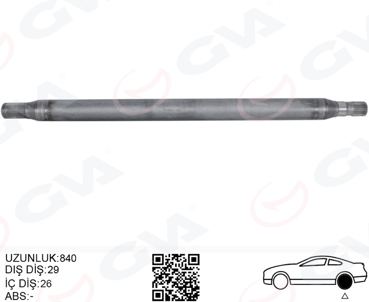 AKS MILI ARKA SOL INCE KISA 840mm MERCEDES SPRINTER B906 . VW CRAFTER 30-35-50 Z:26-29 - GVA - OEM A9063502510