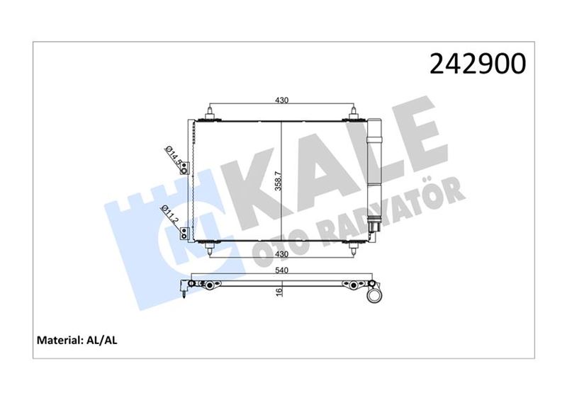 KLIMA RADYATORU 520×358X16 BRAZING AL/AL KURUTUCULU PEUGEOT PARTNER 06- KARSAN M59 TIP 2 - CITROEN BERLINGO 06- XSARA 04- 1.6HDI MT - KALE - OEM 6455.CN