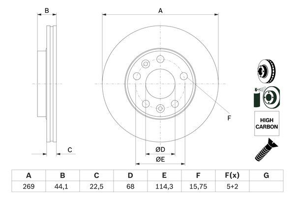FREN DISKI ON HAVALI 269mm DUSTER 2010> 1.5DCI 1.6 16V - BOSCH - OEM 8660002096