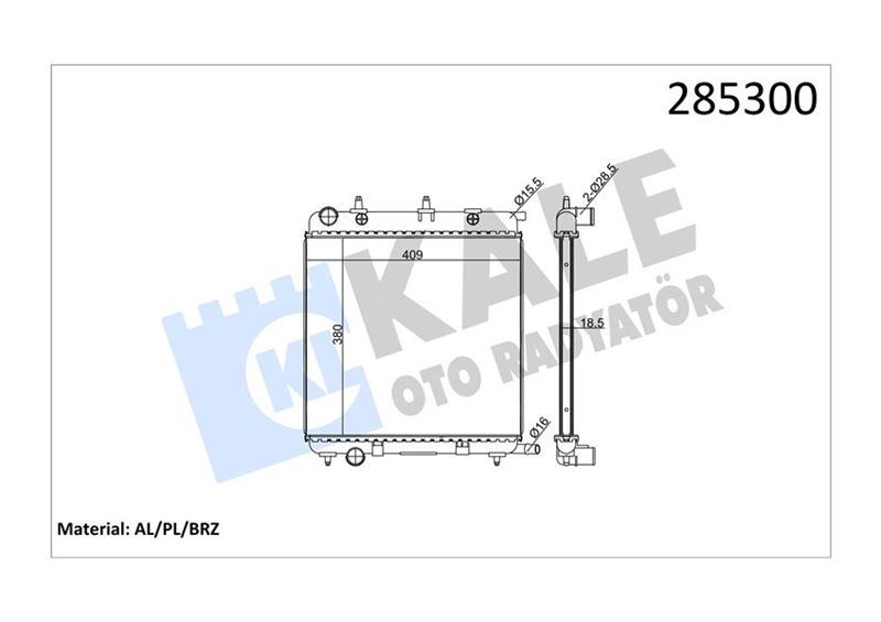 SU RADYATORU PEUGEOT 207 1007 1.4/1.6 16V 05=> - CITROEN C2 C3 1.1 1.4 1.6 02=> (AT/MT) (AC/NAC) (BRAZING) (380X415X18.5) - KALE RADYATOR - OEM 1330W8