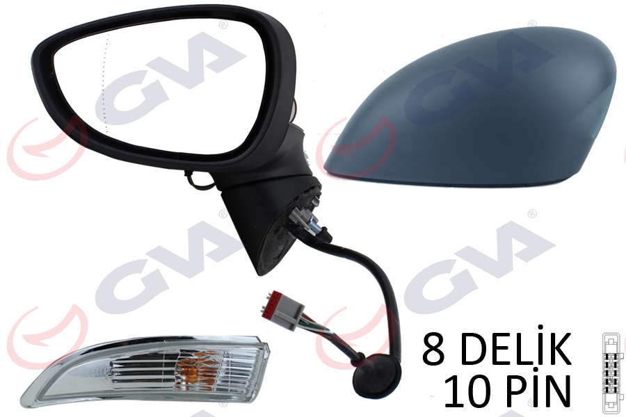 DIŞ DİKİZ AYNASI SOL FORD FİESTA 13> ELEKTRİKLİ ISITMALI KATLANIR (ASTARLI) 8 DELİK-10 PİN - GVA - OEM C1BB