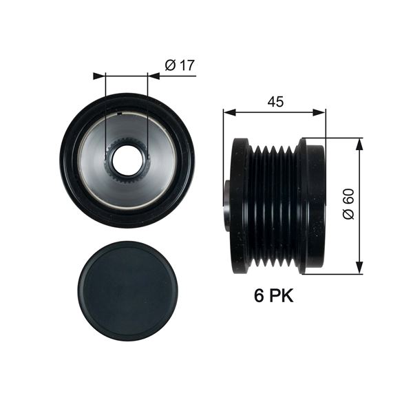 ALTERNATÖR KASNAĞI (43.5mm) CMAX-FIESTA VI-FOCUS III-KUGA II-TRANSİT-CONNECT-COURIER 1.5-1.6-2.0TDCİ - GATES - OEM AV6Q10A352AA