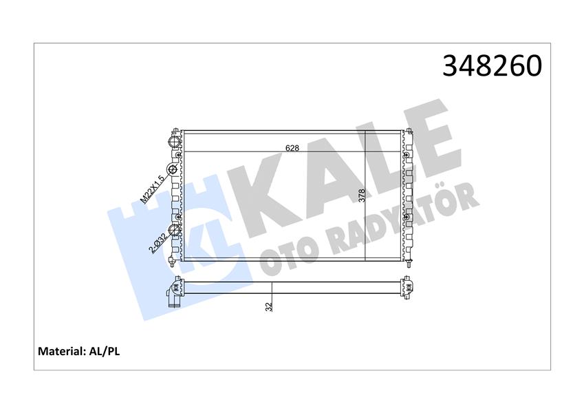 SU RADYATORU VOLKSWAGEN CADDY II/POLO/POLO CLASSIC-SEAT CORDOBA/IBIZA II/INCA 1.4 1.6 1.8 2.0 16V 1.9TDI 1.7/1.9SDI 95->(AT/MT) (AC) [MEKANIK] [628X378X32] - KALE RADYATOR - OEM 6K0121253L