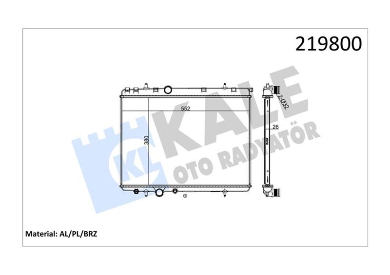 RADYATÖR P206-P307-XSARA 2.0i 16V (1 SIRA ALB SİSTEM) TAHLIYE MUSLUKLU - KALE - OEM 1330.53