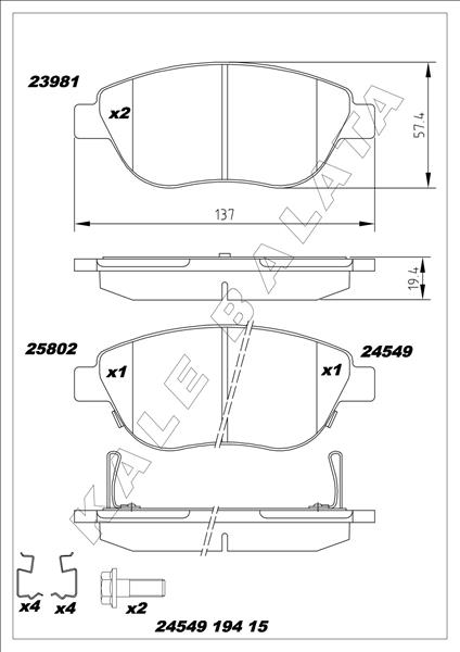 ÖN BALATA CORSA D (BÜYÜK TİP) 1.3 CDTI 07/06=> FIAT 500L 12> 0.9T 1.4 1.3D MTJ 1.6D MTJ - KALE - OEM 93189816