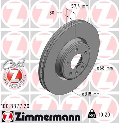 FREN DİSKİ ÖN AUDI A4-A5 2015=> 0986479E49-DF6950S - ZIMMERMANN - OEM 80A615301E