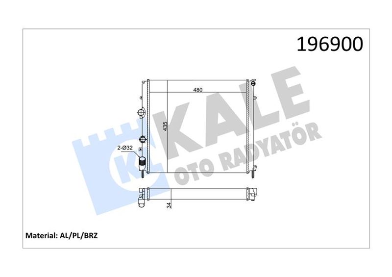 MOTOR SU RADYATÖRÜ RENAULT KANGOO 97> 1.9D (479x442x34) (KLİMASIZ) (MT) (NAC) (MEKANİK) (34MM) - KALE - OEM 8200747214