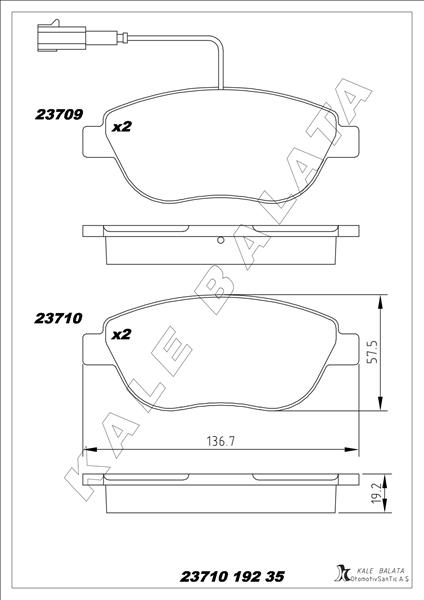 ÖN FREN BALATASI OPEL COMBO D 12> PUNTO EVO 1.3-1.4-1.6D MTJ 09=> 500-500C 1.3DMJ 10=> GRANDE PUNTO 1.6DMTJ 09=> ÇİFT FİŞLİ - KALE - OEM 95518218