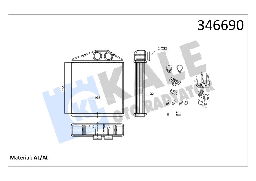 KALORİFER RADYATÖRÜ OPEL CORSA C-COMCO C-TIGRA TWINTOP 1.2-1.4-1.8-1.3CDTI-1.7CDTI 00> - KALE - OEM 1618222