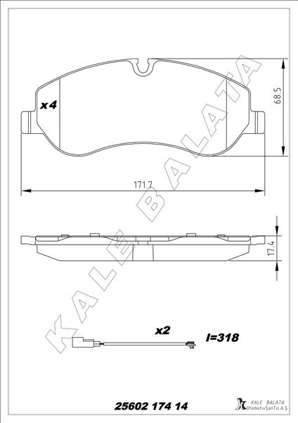 ÖN BALATA FORD TRANSIT V363 14> -TRANSIT CUSTOM 2.2 TDCI 12> KABLOLU - KALE - OEM MEBK2J2K021AA