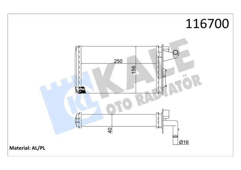 KALORIFER RADYATORU 250×156X40 MEKANIK MUSLUKSUZ FIAT TEMPRA TIPO 1.6 16V SX/SXA 145 95 01 146 94 01 155 92 97 AT/MT - KALE - OEM 7754065