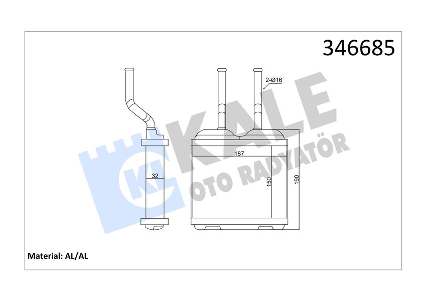 KALORIFER RADYATORU CORSA B 93>00 - TIGRA 94>98 - COMBO (182X155) - KALE RADYATOR - OEM 62459431