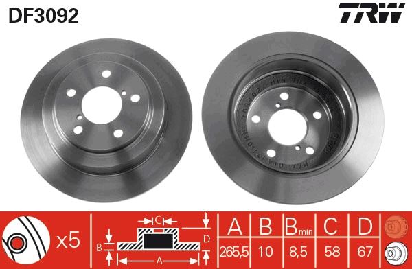 ARKA FREN DİSKİ (DOLU TİP) SUBARU IMPREZA 2,0L EJ20 (GC8 kasa) 96-00 / FORESTER 2,0L EJ20 (SF kasa) 98-> / LEGACY 2,0L EJ20 94-98 (266 çap x 5 bijon) - Takım disk fiyatıdır - TRW - OEM 26310AA040