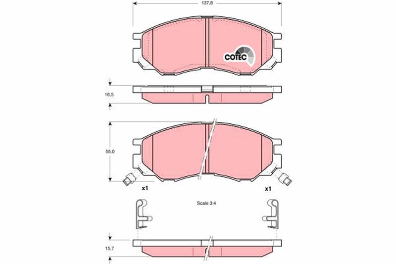 FREN BALATASI ON 137.8 mm MITSUBISHI L200 L300 94-99 KABLOLU - TRW - OEM MR389550