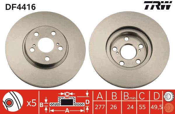 ON FREN DISKI AYNASI HAVALI AVENSIS 03>08 277×5 - TRW - OEM 4351205040