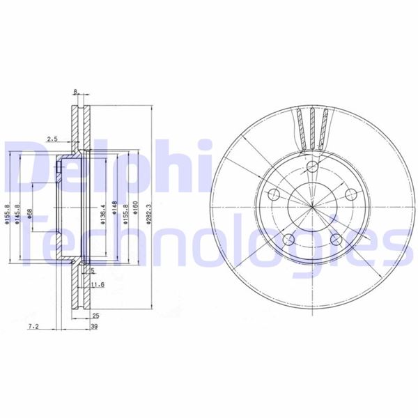 FREN DISKI ON HAVALI 282MM ( VOLKSWAGEN ) PASSAT (96->) - DELPHI - OEM 8E0615301C