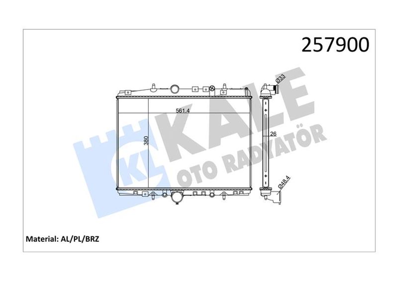 SU RADYATORU 380×560X26 BRAZING PEUGEOT P406 II P607 2.0I 16V AT/MT AC/NAC 99 05 - KALE - OEM 133054