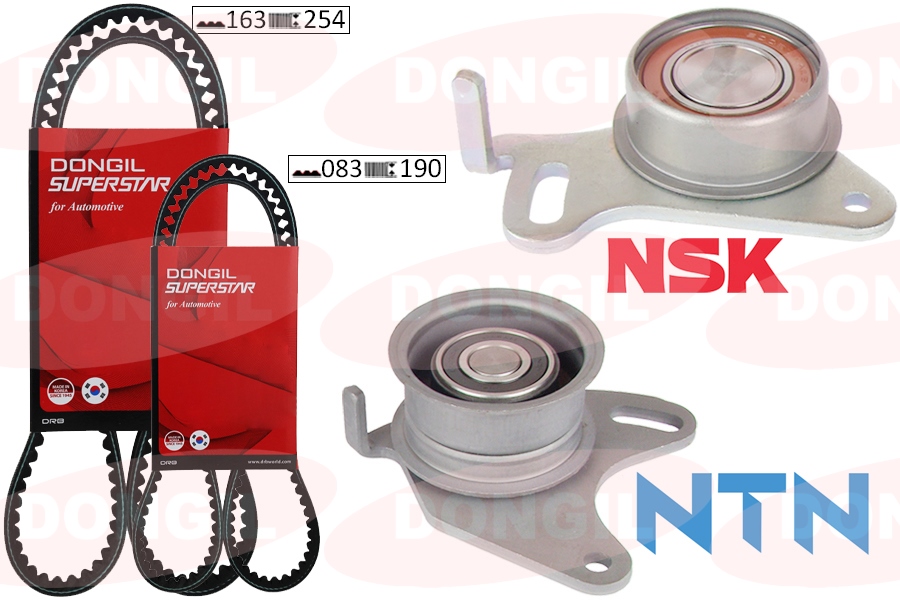 TRİGER KAYIŞ SETİ (EKSANTRİK SETİ) HYUNDAI H100 2.5L D4BX 4D55 PANELVAN. KAMYONET E.M. 88-96 / MITSUBISHI L200 L300 2.5L 4D56 8v E.M. 86-99 (2 KAYIŞ + 2 RULMAN) (163x250 + 083X190) - DONGIL - OEM 2431242101