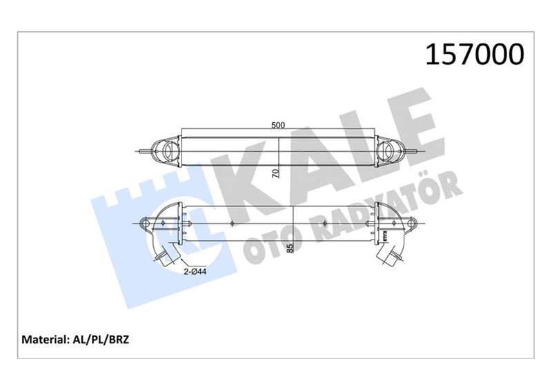 TURBO RADYATORU 505×90X70 BRAZING AL/AL FIAT DOBLO DOBLO CARGO 1.3/1.9MJTD 01 10 MT - KALE - OEM 46849068