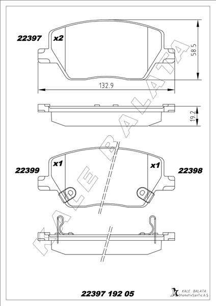 ON BALATA FIAT EGEA 16> 1.0 1.3 MTJ 1.4 1.6 1.6D K:19 mm G:133 mm Y:58,5 mm (KÜÇÜK TİP) - KALE - OEM 77367910