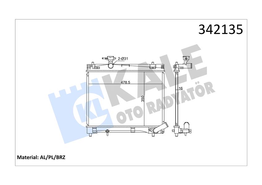 SU RADYATORU TOYOTA VERSO S / YARIS 1.3  10-> (AL/PL/BRZ) (MANUEL) - KALE RADYATOR - OEM 1640047100