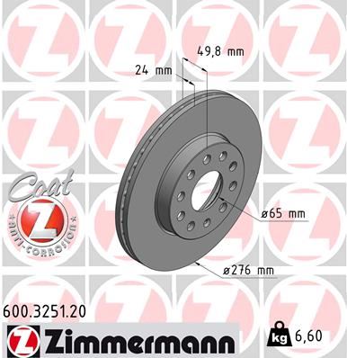 ÖN FREN AYNASI GOLF 7 12>LEON 13>A3 13>OCTAVIA 12>(276x24x5DLxHVLI) 0986479C47 - ZIMMERMANN - OEM 5Q0615301A