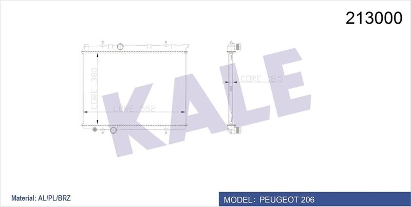 RADYATÖR 206 00>1.4İ-1.6 16V-2.0HDI 90 (MEK+AC+KLİMASIZ) (378x536x18) - KALE - OEM 9835996080