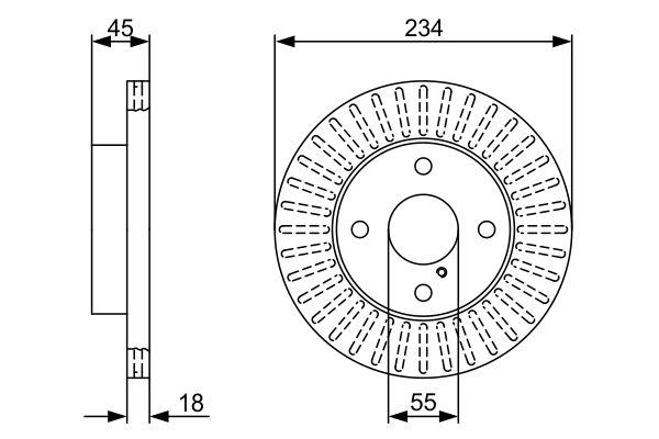 ÖN FREN DİSKİ (HAVA KANALLI) MAZDA 323 1.6L B6 (BG kasa) 89-95 (235 çap x 4 bijon) - Adet disk fiyatıdır - BOSCH - OEM NA013325XA