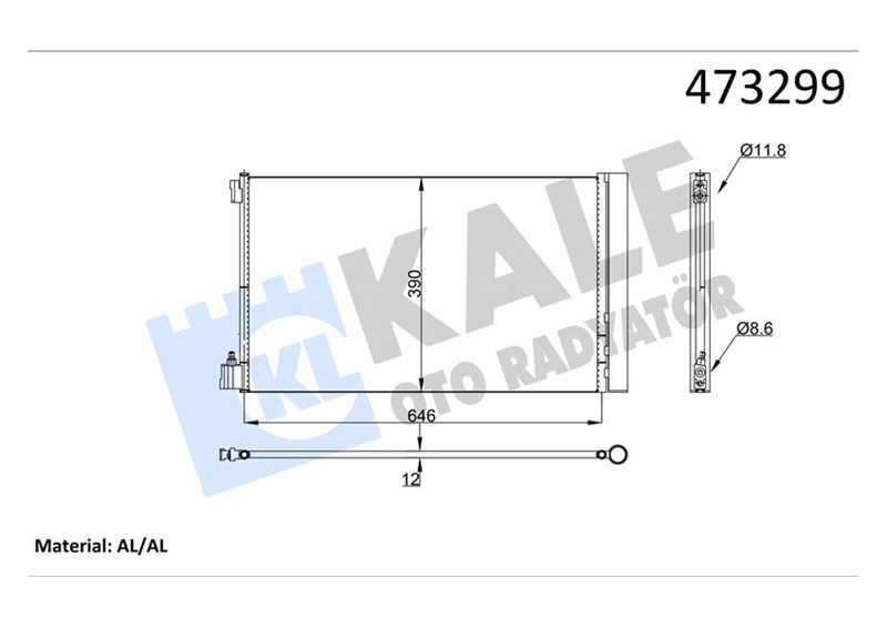KLİMA RADYATÖRÜ (KONDENSERİ) OPEL INSİGNİA A 08>17 1.6 XER-LET 1.6-2.0 CDTI [BRAZING AL-AL] [647 X382X12] - KALE - OEM 39025498