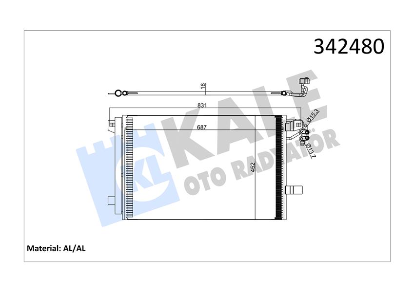 KLIMA RADYATORU VW MULTIVAN V / TRANSPORTER T5 BOX / BUS 2.0 TDI 09> (AL/AL) (KURUTUCU ILE) - KALE RADYATOR - OEM 7E0820411D