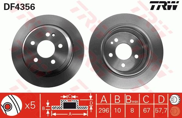 ARKA FREN DISKI AYNASI HAVALI VITO W639 109 CDI 2.2 111 - 115 - 119 - 122 03> VIANO 3.2CDI - 2.2CDI 04> Ø:296mm ---Y:57.7mm ---K:10mm - TRW - OEM A6394230112