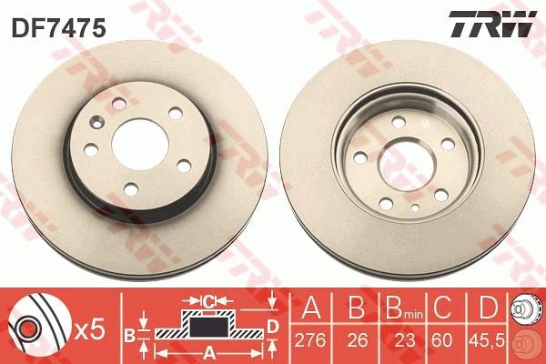 ÖN FREN AYNASI ASTRA J 10> CRUZE 09> AVEO 11> (276x26x5DL 15 İNÇ) HAVALI (95526655) - TRW - OEM 13502044