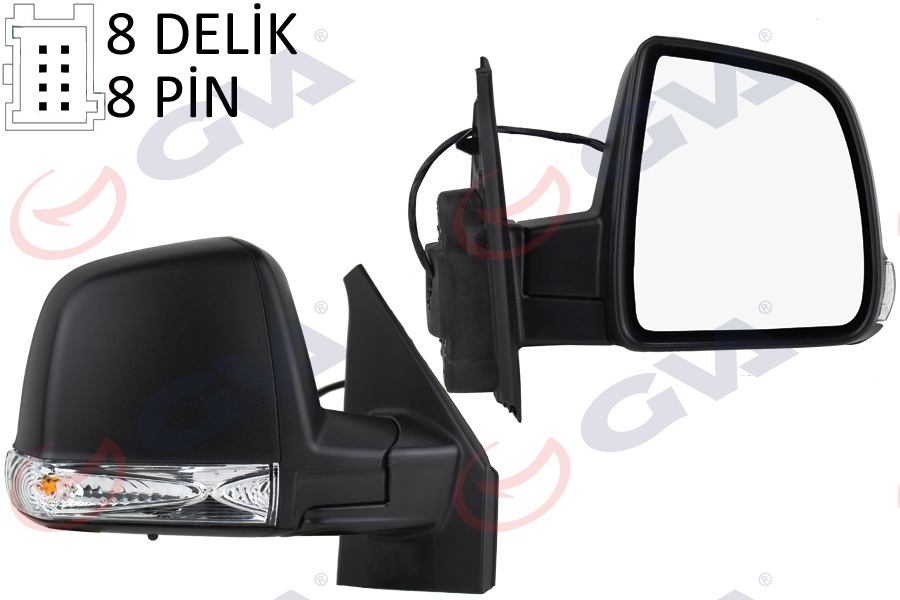 DIŞ DİKİZ AYNASI SAĞ DOBLO 11> ELEKTRİKLİ+SİNYALLİ+SİYAH KAPAKLI+TEK CAM+KONVEKS 8 FİŞ VM-668EHR - GVA - OEM 735528041