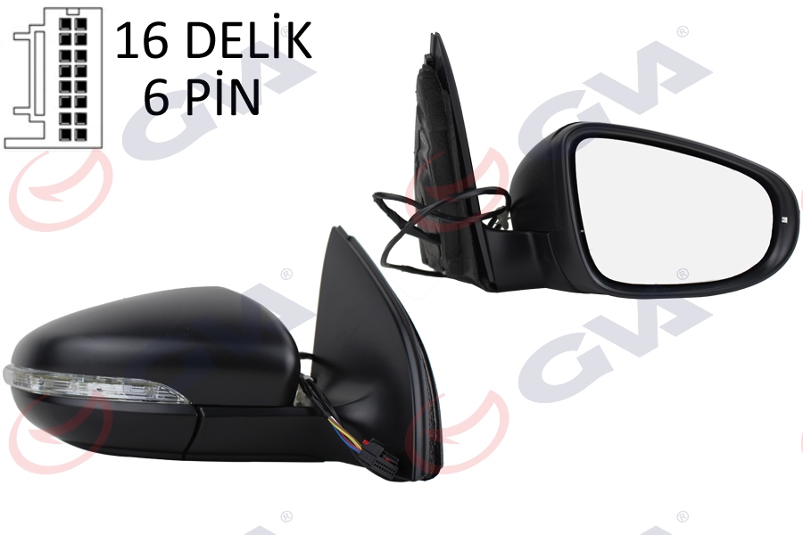 DIŞ DİKİZ AYNASI SAĞ GOLF 09> ELEKTRİKLİ+ISITMALI+SİNYALLİ+KONVEKS 6 FİŞ VM- 6197EHPR - GVA - OEM 5K0857508AD