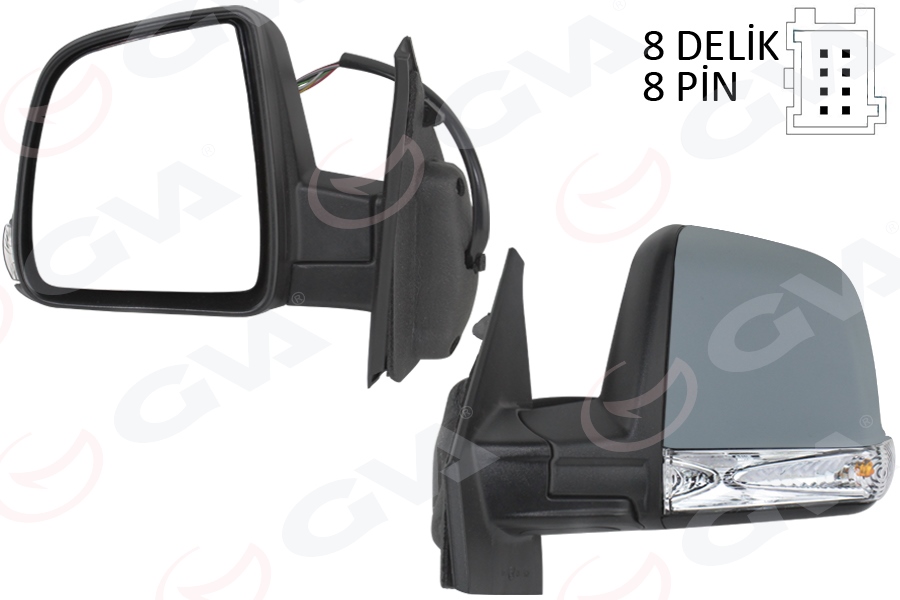 DIŞ DİKİZ AYNASI ELEKTRİKLİ SOL DOBLO III 2011 MD. SİNYALLİ (KATLANIR / POWER FLOK) ASTARLI (8 FİŞ) - GVA - OEM 735645708