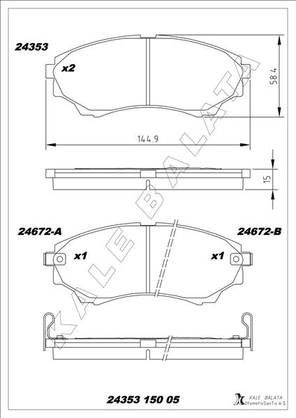 ON FREN BALATASI MAZDA 4×4 B 2500 RANGER 02>06 2.5TD / 3.0TD 06>12 - KALE - OEM UMY13328ZA