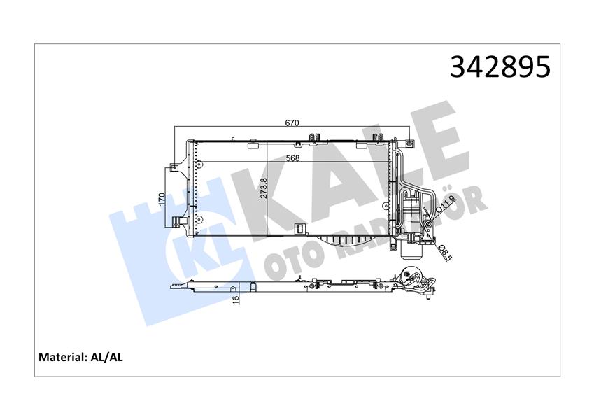 KLIMA RADYATORU OPEL COMBO BOX BODY / ESTATE / CORSA C / COMBO TOUR / TIGRA TWINTOP 1.3 CDTI 16V / 1.7 CDTI 16 V 04-09 (AL/AL) (KURUTUCU ILE) - KALE RADYATOR - OEM 93177423
