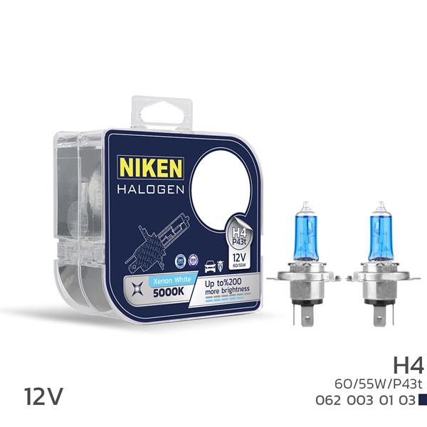 NIKEN 12V H4 60/55W BEYAZ IŞIK AMPUL P43t 5000K - NIKEN - OEM UNIVERSAL