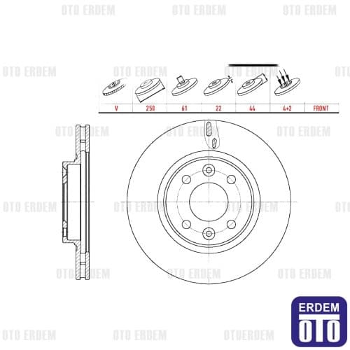 Renault Clio 4 Fren Diski Ön Havalandırmalı Performans Delikli 258x22x44x61 1.5 dCi 2012- WBD1237CD