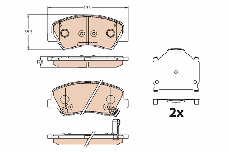 FREN BALATASI ON (133 MM) HYUNDAI ACCENT III-IV KIA RIO III 11- - TRW - OEM 58101C8A00