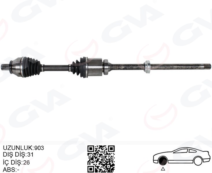 KOMPLE AKS ÖN SAĞ FREELANDER 2 L359 2.2 TD4 06>14 UZUNLUK (1.002MM) (DİŞ 40)(DİFERANSİYEL DİŞ 28) - GVA - OEM LR002618