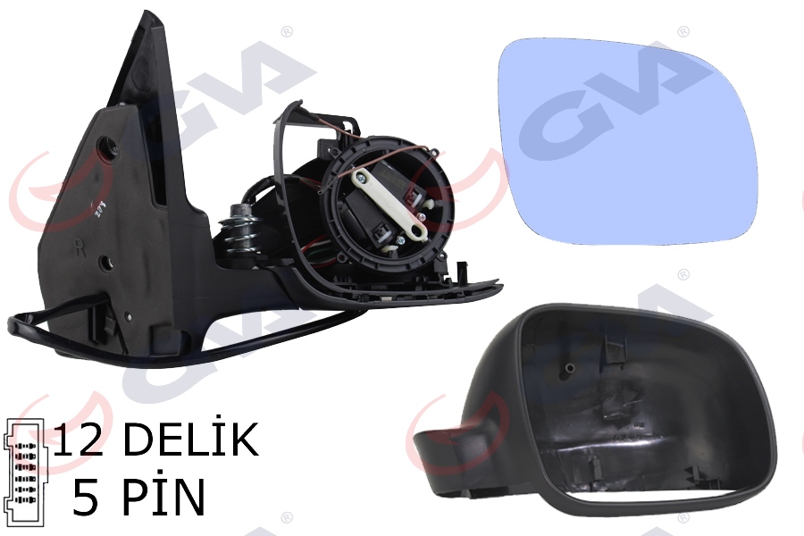 DIŞ DİKİZ AYNASI SAĞ GOLF-BORA 98> ELEKTRİKLİ+ISITMALI+SİYAH ASTARLI+MAVİ CAM (KÜÇÜK TİP) 5 FİŞ VM-188R - GVA - OEM 1J1857508D01C