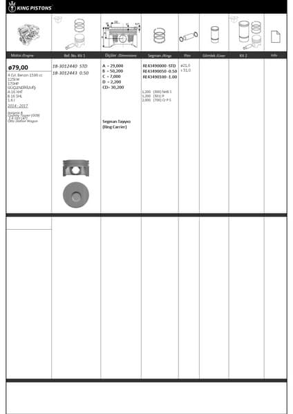 PİSTON KİTİ 1 (79+STD) OPEL INSİGNİA A COUNTRY TO...