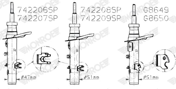 ÖN AMORTİSÖR SOL ( 47 mm ) PEUGEOT 2008 1.2VTI-1.2THP-1.6VTI-1.4HDI-1.6HDI (2013=> ( GAZLI ) (E7121) - MONROE - OEM 9676635880