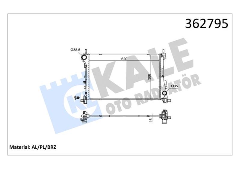 SU RADYATORU BRAZING (620X388X16) EGEA 1.6 15<20 (MT) - KALE - OEM 52052662