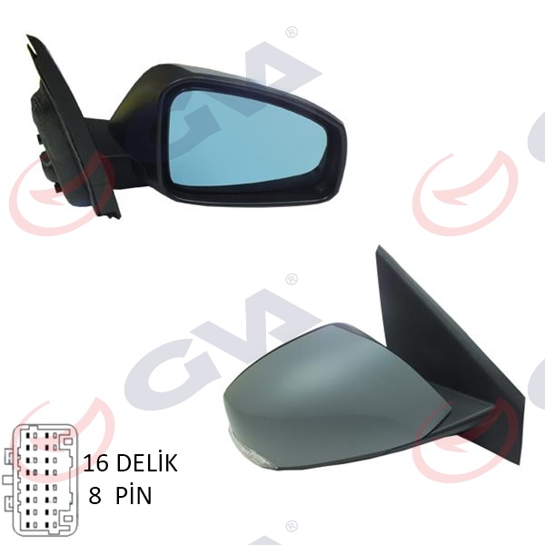 DIŞ DİKİZ AYNASI SAĞ LAGUNA 07> ELEKTRİKLİ+ISITMALI+SİNYALLİ+KATLANIR+ASTARLI+KONVEKS+MAVİ CAM 8 FİŞ VM-6134EBR - GVA - OEM 963010153R