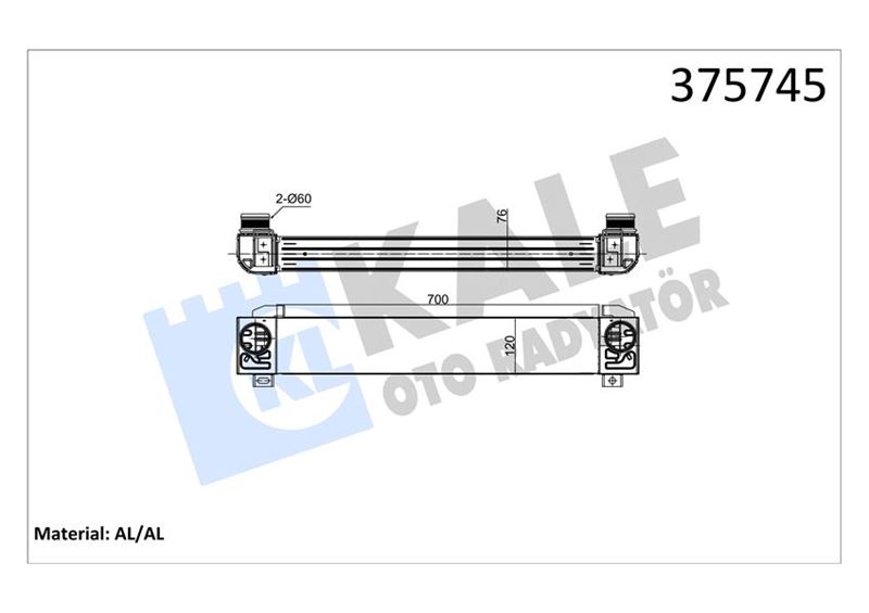TURBO RADYATÖRÜ (INTERCOOLER) PEUGEOT 308 1.6THP (07-13)RCZ 1-6THP 10=>CITROEN DS4-DS5 1-6THP 11=> (BRAZING AL) (700x120x76) - KALE - OEM 1440R9